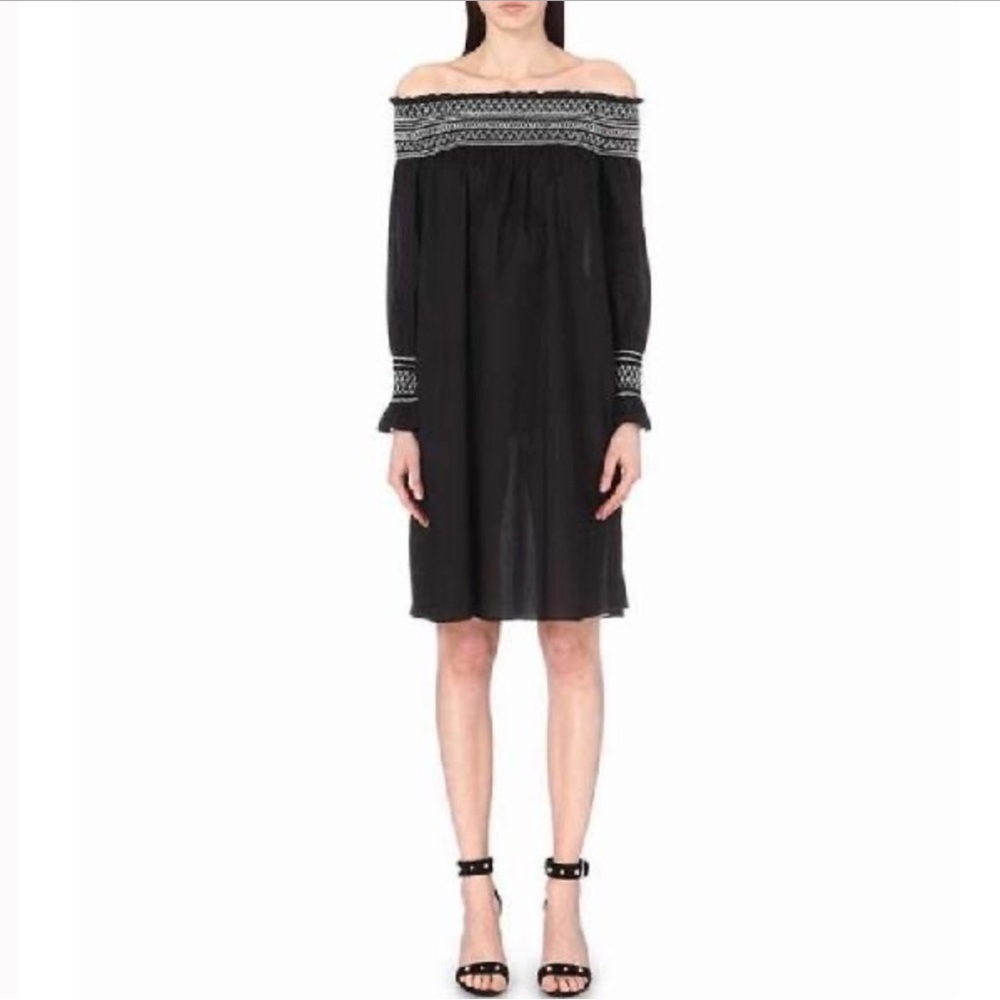 Maje Raffy Off the Shoulder Embroidered‎ Black Dress S